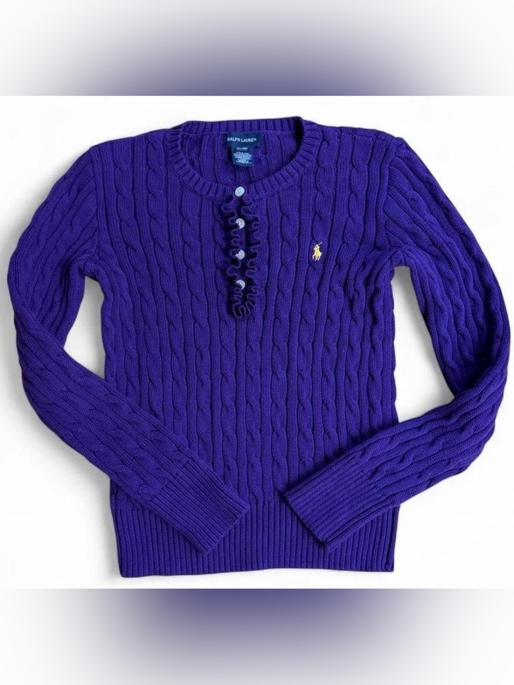 Ralph Lauren Girls XL 16 Purple Cable Knit Sweater Polo Pony Preppy Classic